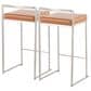 Lumisource Fuji Stackable Counter Stool with Camel Faux Leather Cushion in Brushed Stainless Steel (Set of 2), , large