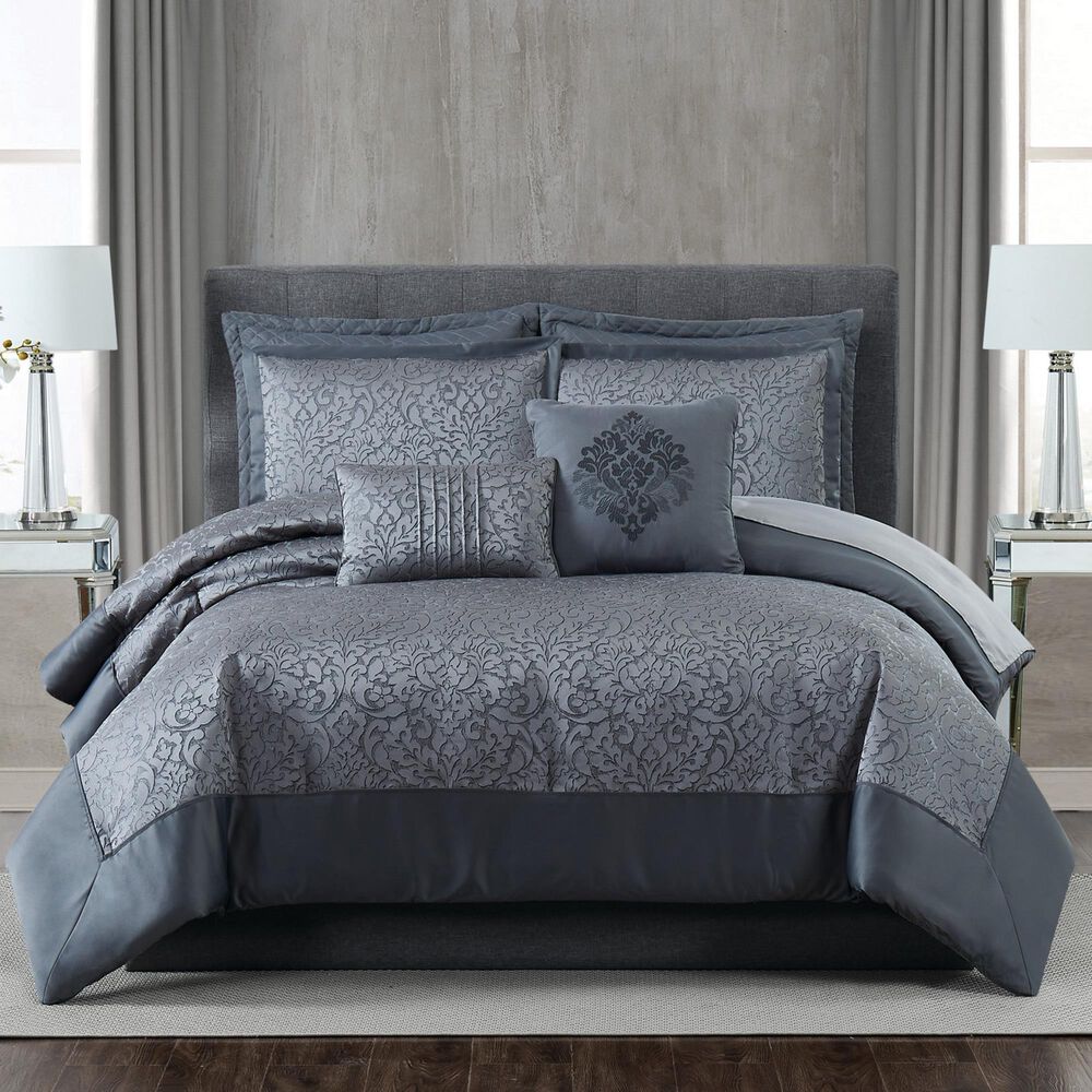 Pem America 5th Avenue Lux Coventry 7-Piece Queen Comforter Set in Charcoal Grey, , large
