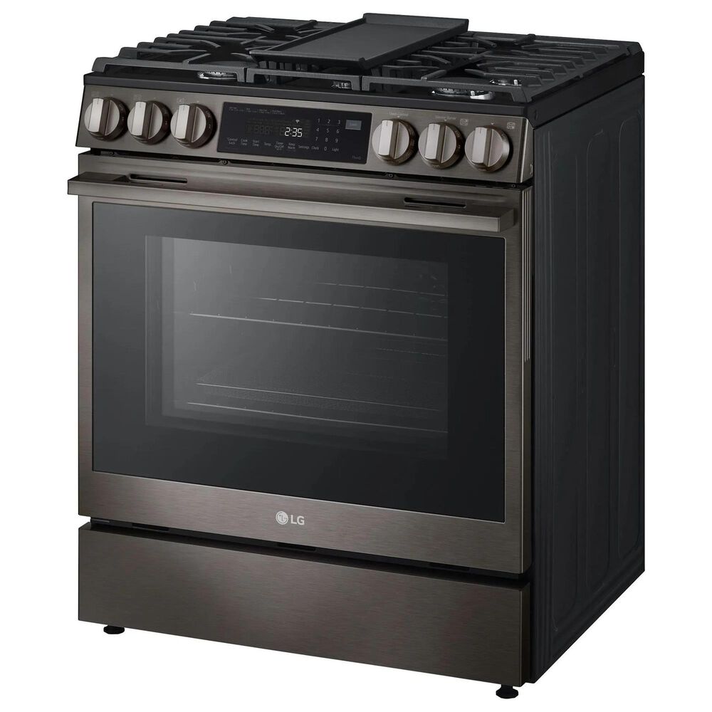LG 2-Piece Kitchen Package with 6.3 Cu. Ft. Smart Slide-In Gas Range and 2.1 Cu. Ft. Smart Over-the-Range Microwave in Black Stainless Steel, , large
