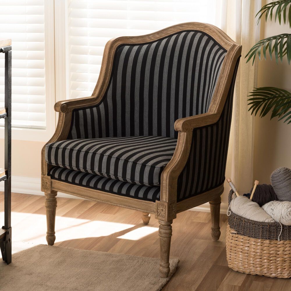 Baxton Studio Charlemagne Accent Chair in Grey and Black, , large