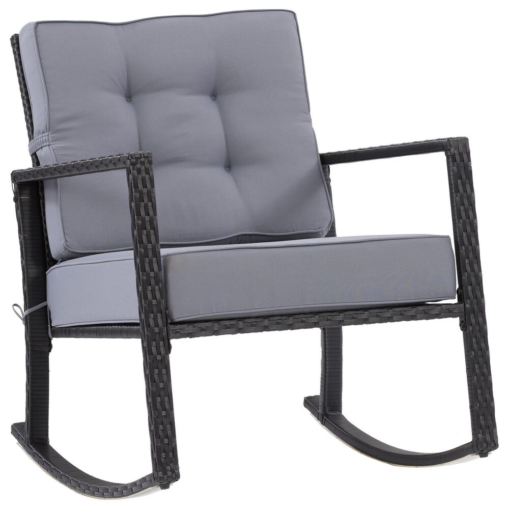 CorLiving Parksville Patio Rocking Chair in Black/Ash Gray, , large