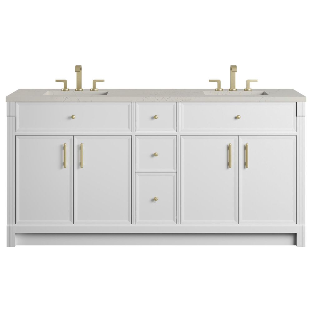 James Martin Bellshire 72" Double Bathroom Vanity in Bright White with 3 cm Siberian Silestone Top and Rectangular Sinks, , large