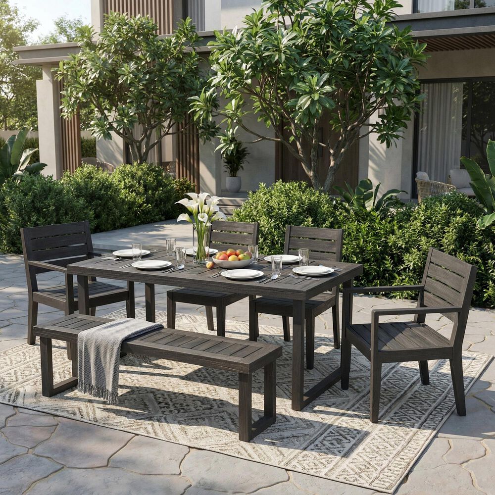 Hearth and Haven 6-Piece Outdoor Dining Set with Light Grey Cushions in Dark Grey, , large