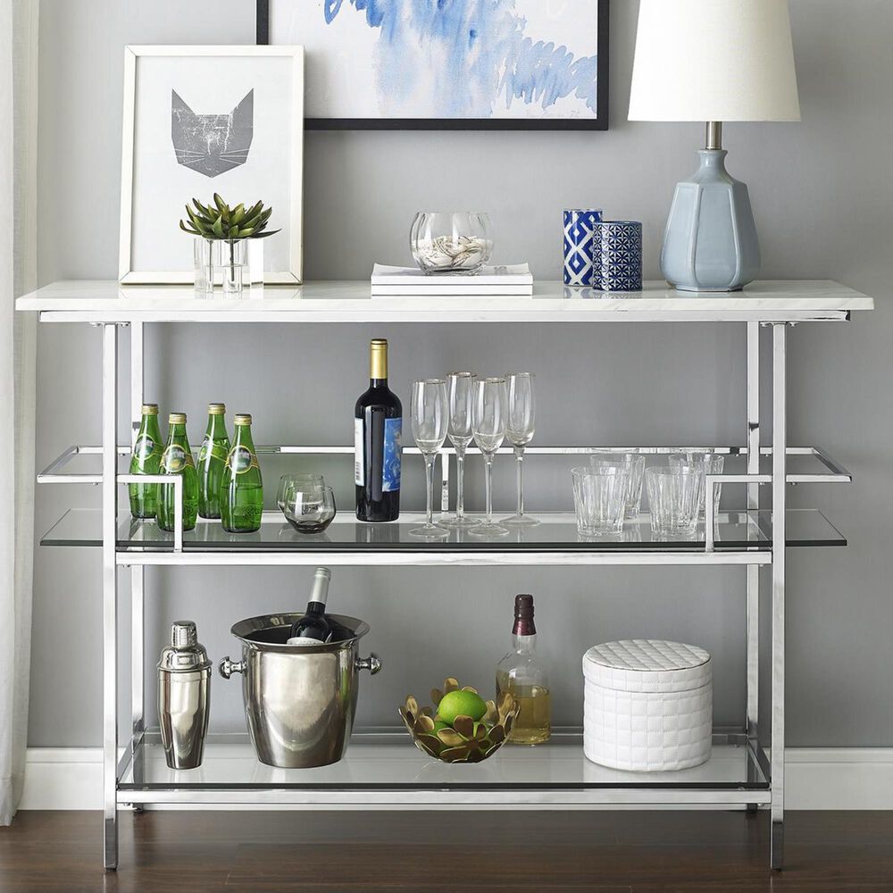 Crosley Furniture Aimee Bar in Chrome and Marble, , large