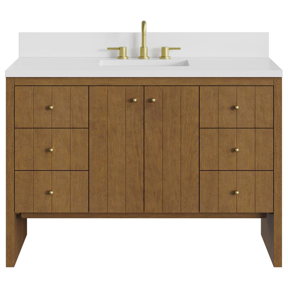 James Martin Hudson 48" Single Bathroom Vanity in Honey Oak with 3 cm Parisien Bleu Silestone Top and Rectangular Sink, , large