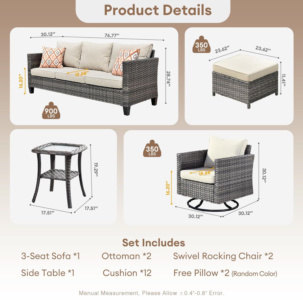 HOMLUX 6-Piece Patio Conversation Set in Beige, , large