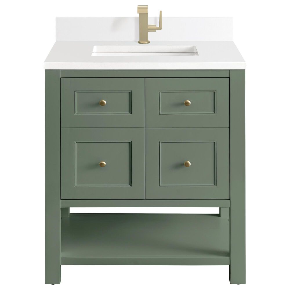 James Martin Vanities Breckenridge 30" Single Bathroom Vanity in Smokey Celadon with Single Hole 3 cm White Zeus Quartz Top and Rectangular Sink, , large