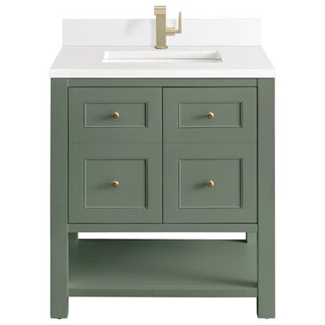 James Martin Vanities Breckenridge 30" Single Bathroom Vanity in Smokey Celadon with Single Hole 3 cm White Zeus Quartz Top and Rectangular Sink, , large