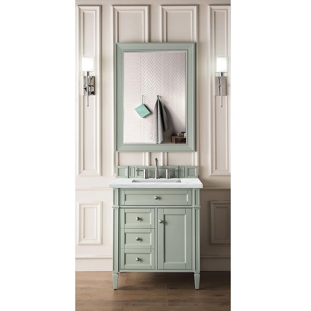 James Martin Vanities Brittany 30&quot; Single Bathroom Vanity in Sage Green with 3 cm Ethereal Noctis Quartz Top and Rectangular Sink, , large