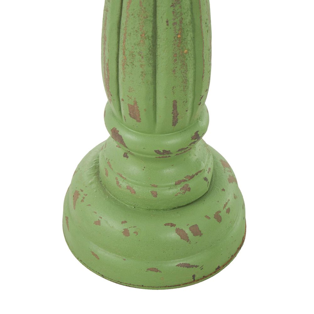 Maple and Jade Turned Pillar Decorative Candle Holder in Distressed Green and Brown &#40;Set of 3&#41;, , large