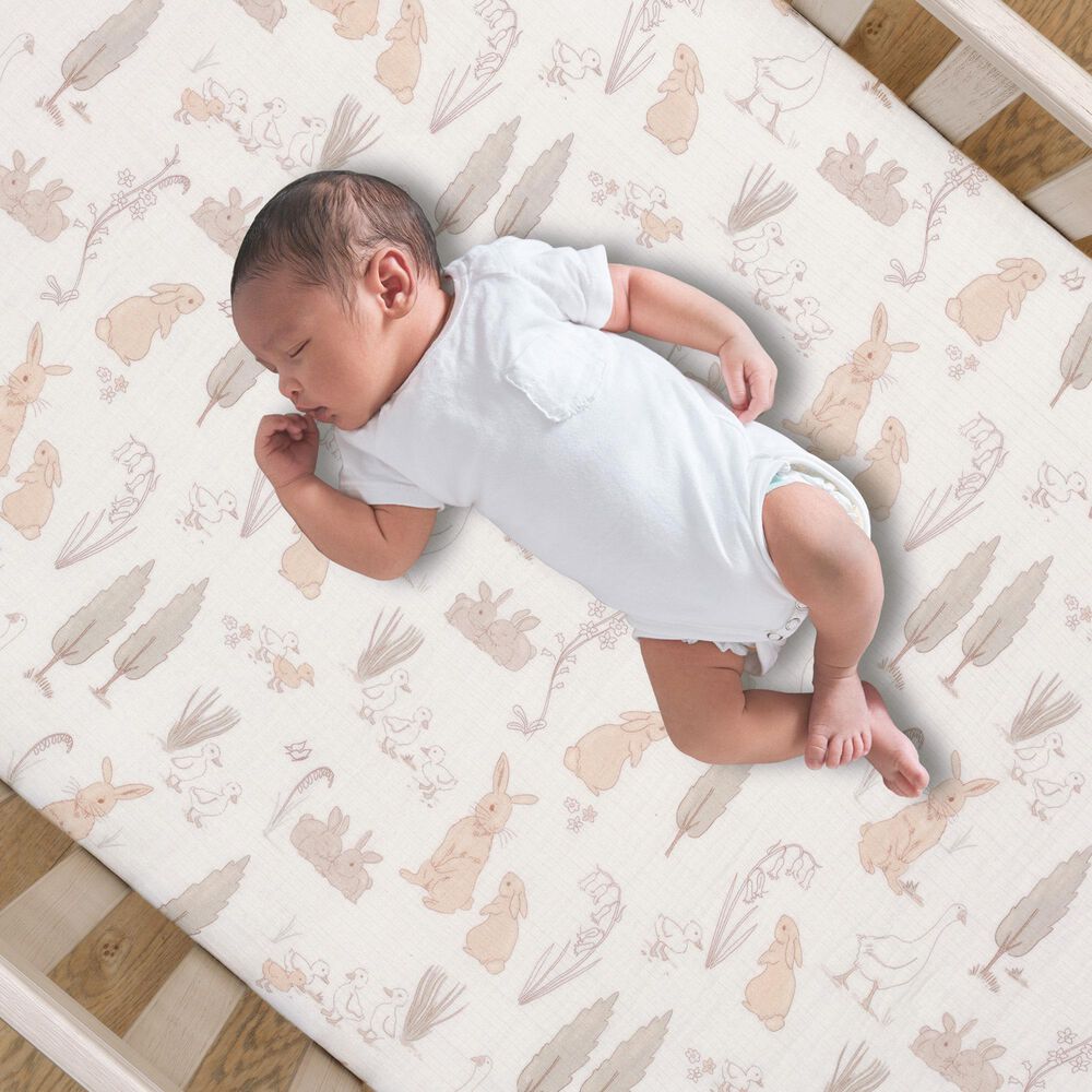Lambs &amp; Ivy Bunny Hop Fitted Crib Sheet in White, , large