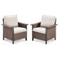 Sunwell Garden Patio Stationary Chair with Brown Frame and Square Armrests in Beige (Set of 2), , large