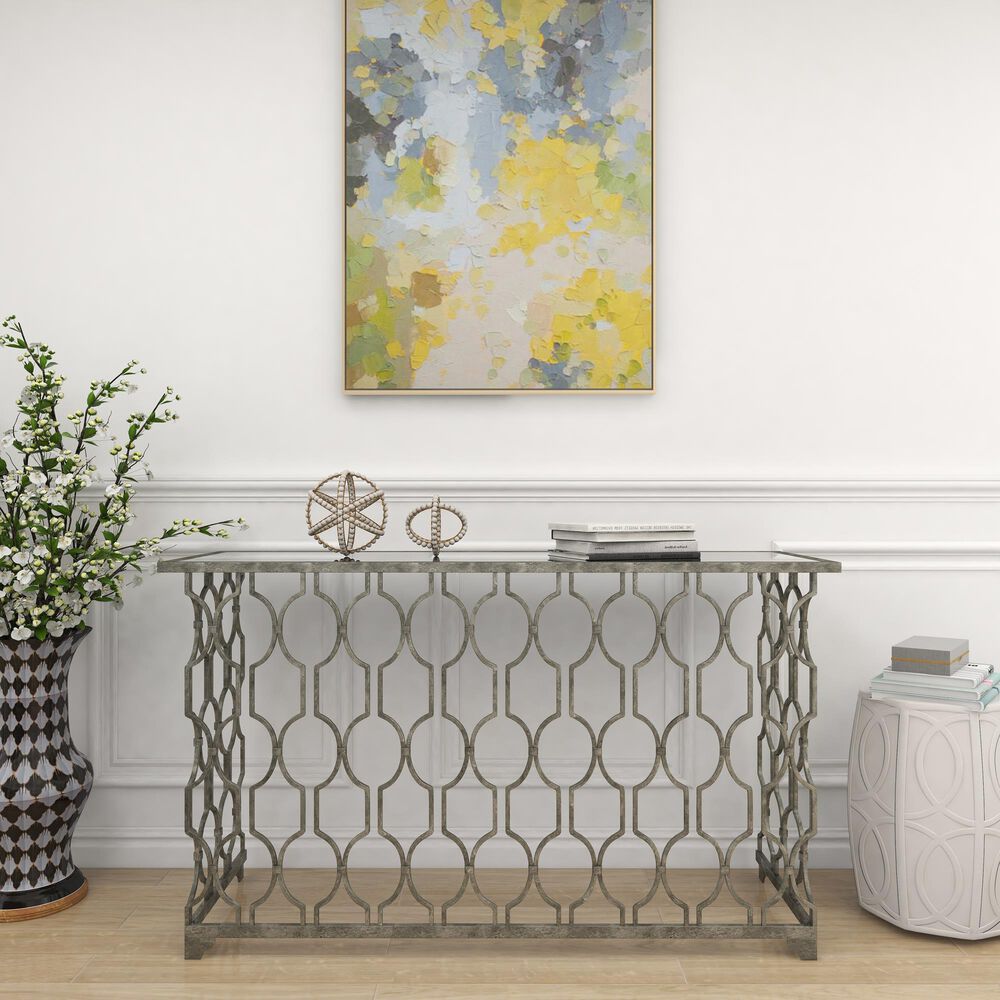 Maple and Jade Frame Console Table in Silver, , large