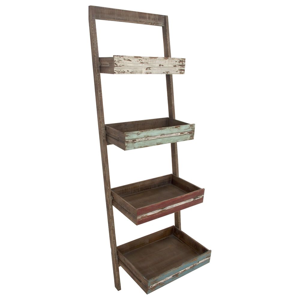 Maple and Jade 4-Shelf Storage Shelving Unit in Distressed Brown, , large