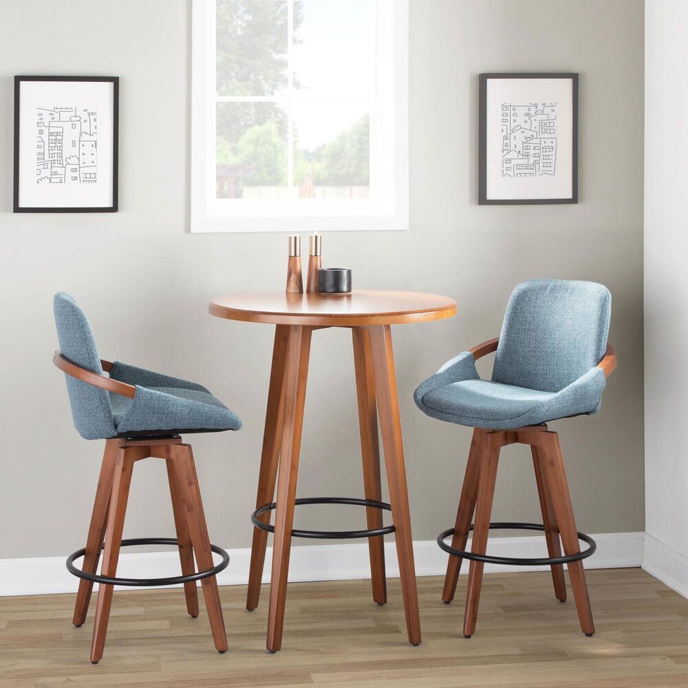 Lumisource Cosmo Swivel Counter Stool with Blue Noise Cushion in Walnut and Black, , large