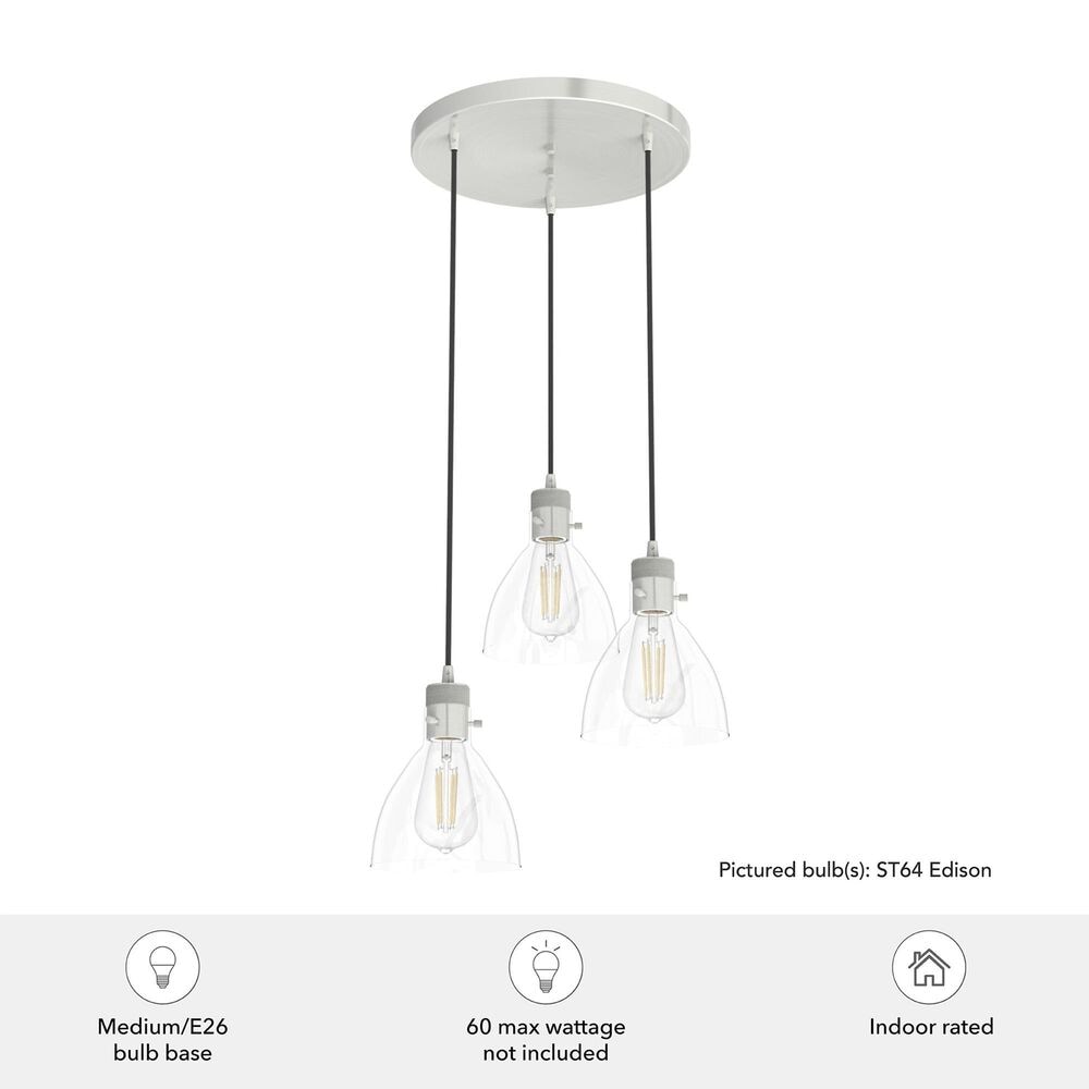 Hunter Van Nuys 3-Light Round Cluster in Brushed Nickel, , large