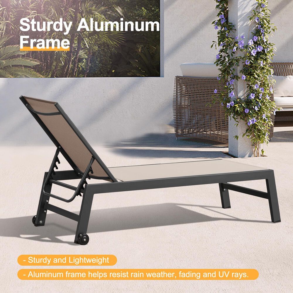 HOMLUX 3-Piece Patio Chaise Lounge Set with Wheels in Beige, , large