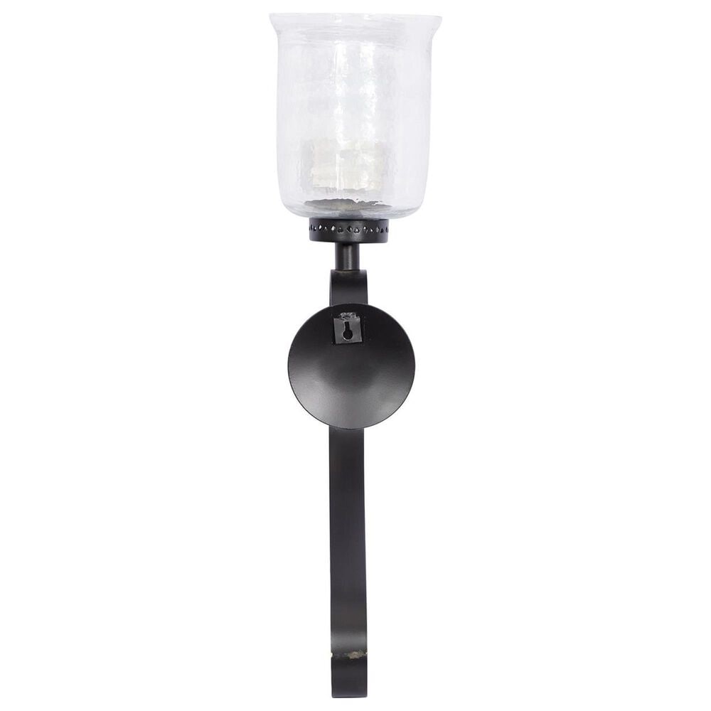 Maple and Jade 27&quot; Handmade Pillar Scroll Indoor/Outdoor Wall Sconce in Matte Black and Clear, , large