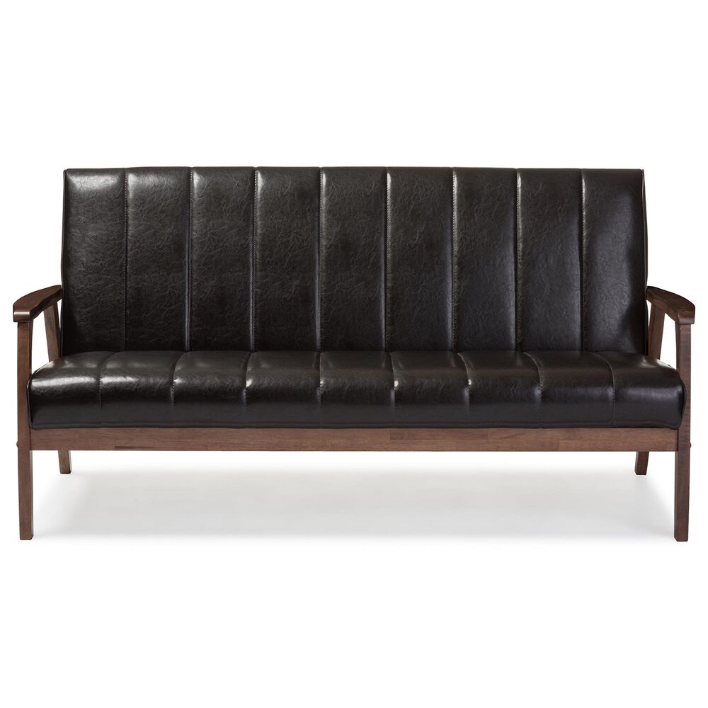 Baxton Studio Nikko Stationary Sofa in Dark Brown, , large