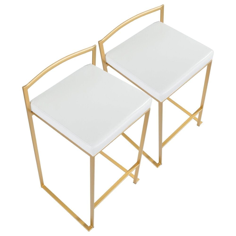 Lumisource Fuji High Back Counter Stool with White Faux Leather Cushion in Gold &#40;Set of 2&#41;, , large