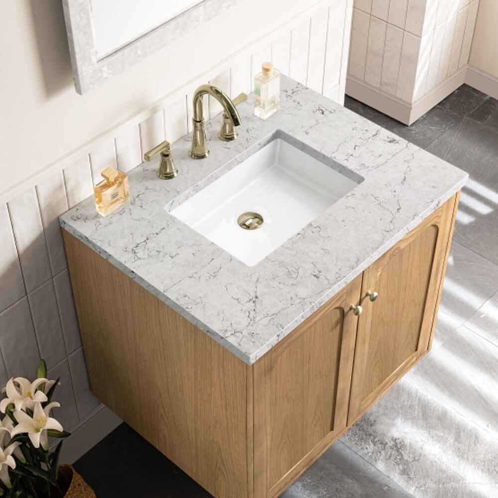 James Martin Vanities Laurent 30&quot; Single Bathroom Vanity in Light Natural Oak with 3 cm Eternal Jasmine Pearl Quartz Top and Rectangular Sink, , large