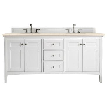 James Martin Vanities Palisades 72" Double Bathroom Vanity in Bright White with 3 cm Eternal Marfil Quartz Top and Rectangular Sinks, , large