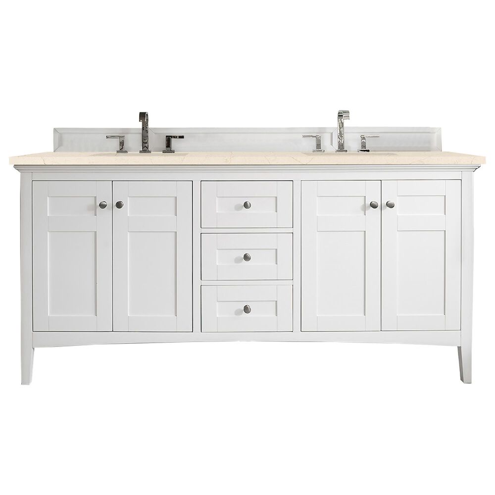 James Martin Vanities Palisades 72" Double Bathroom Vanity in Bright White with 3 cm Eternal Marfil Quartz Top and Rectangular Sinks, , large
