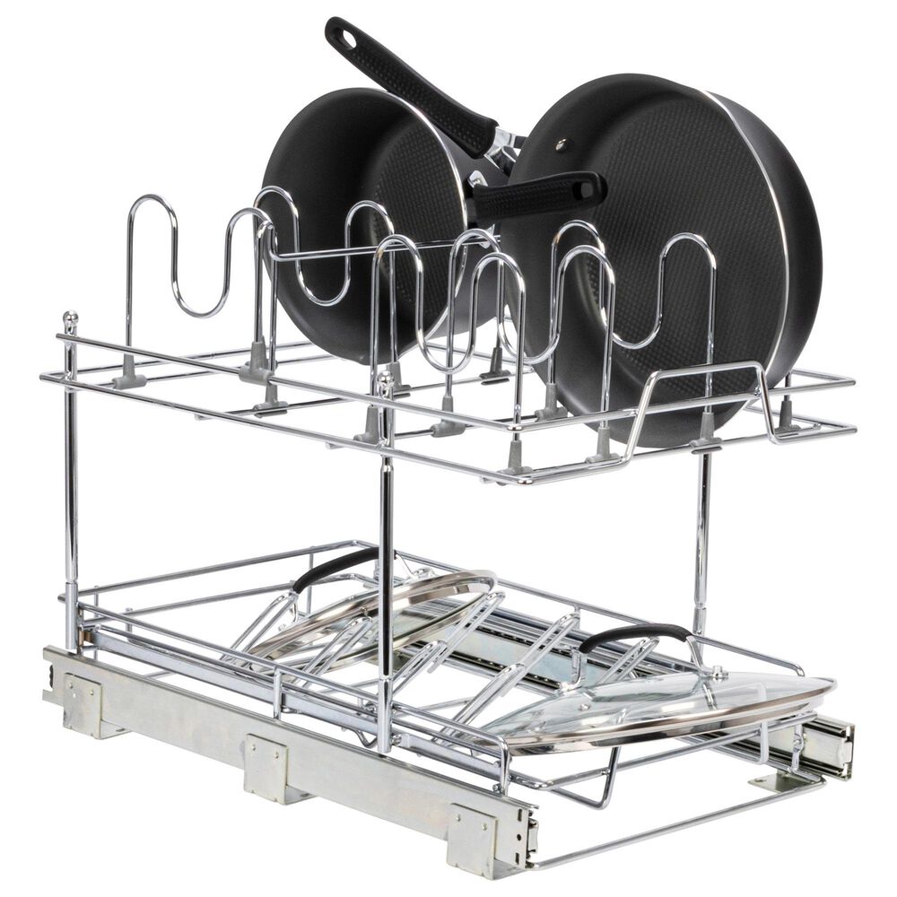Household Essentials Glidez 2-Tier Multipurpose Pull Out/Slide Out Basket Storage Organizer in Chrome, , large