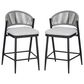 Hearth and Haven 26" Outdoor Counter Stool with Matte Black Frame in Light Gray (Set of 2), , large