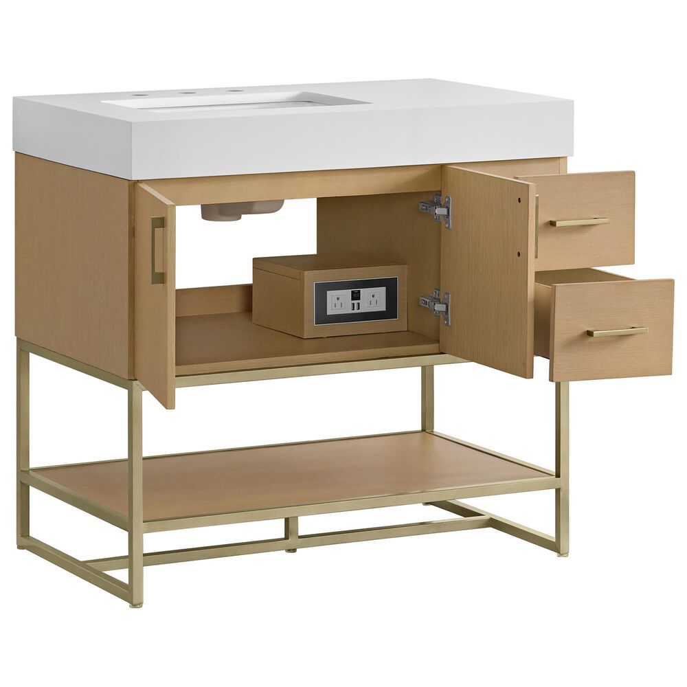 37B Mauri 36" Single Bathroom Vanity with Metal Base in Warm Oak with High-Profile 4" White Composite Stone Top, , large