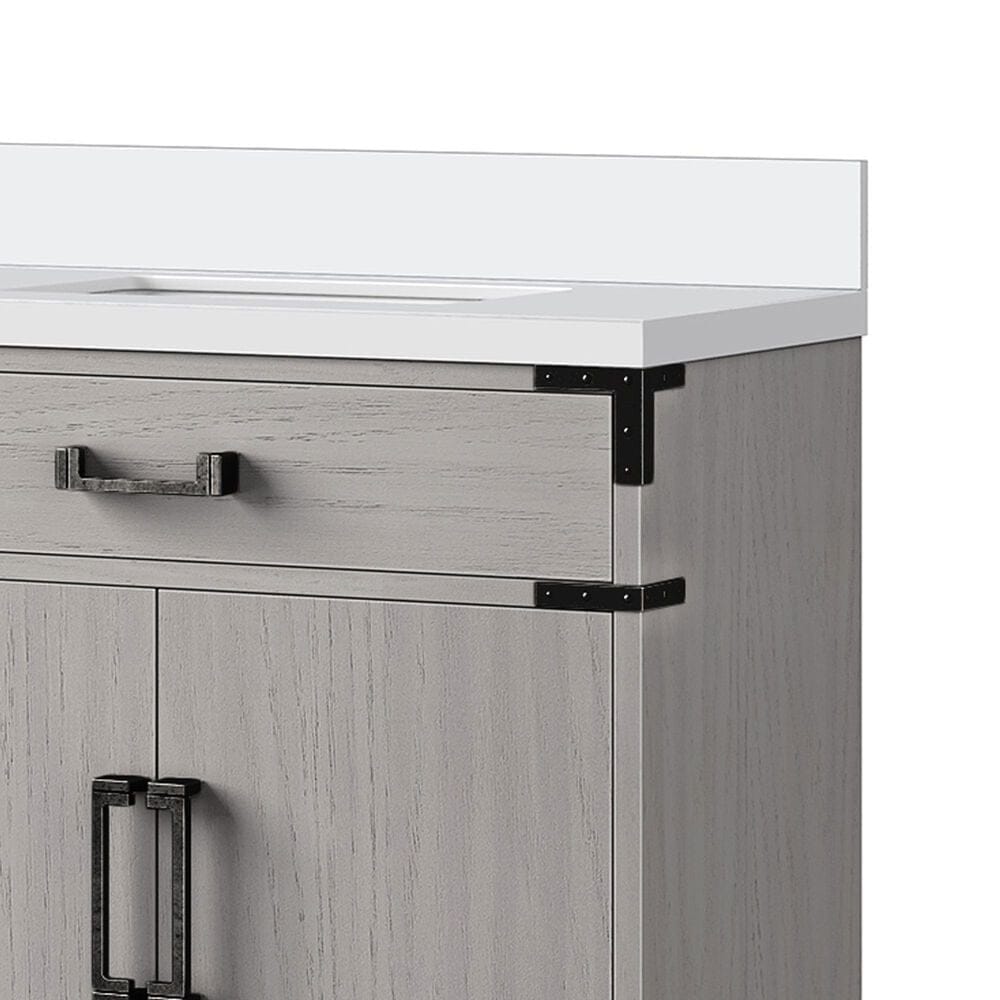 Lexora Home Laurel 80&quot; Double Bathroom Vanity in White Oak with White Quartz Top and Rectangular Sinks, , large