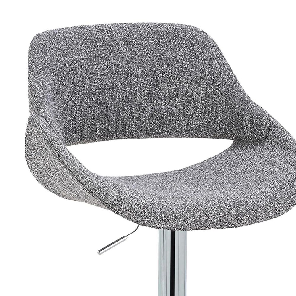 LumiSource Fabrico Swivel Adjustable Bar Stool with Grey Noise Fabric Upholstery and Rounded T Footrest in Chrome (Set of 2), , large