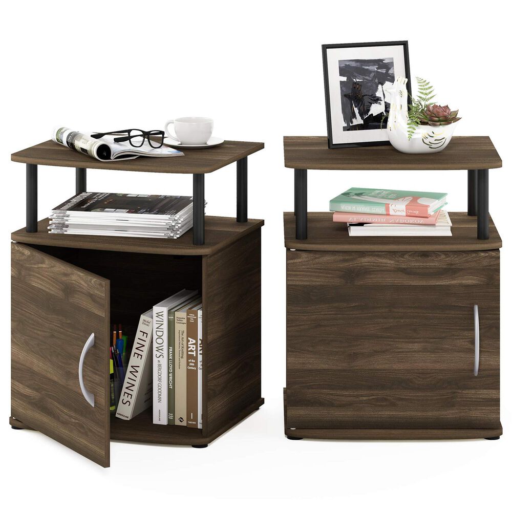 HOMLUX 3-Tier Utility Design End Table with Door in Columbia Walnut and Black (Set of 2), , large