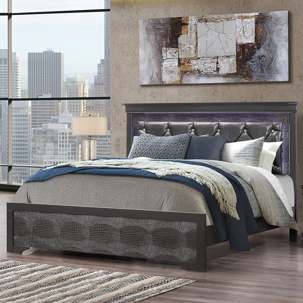 Global Furniture USA Pompei King Bed in Metallic Grey, , large