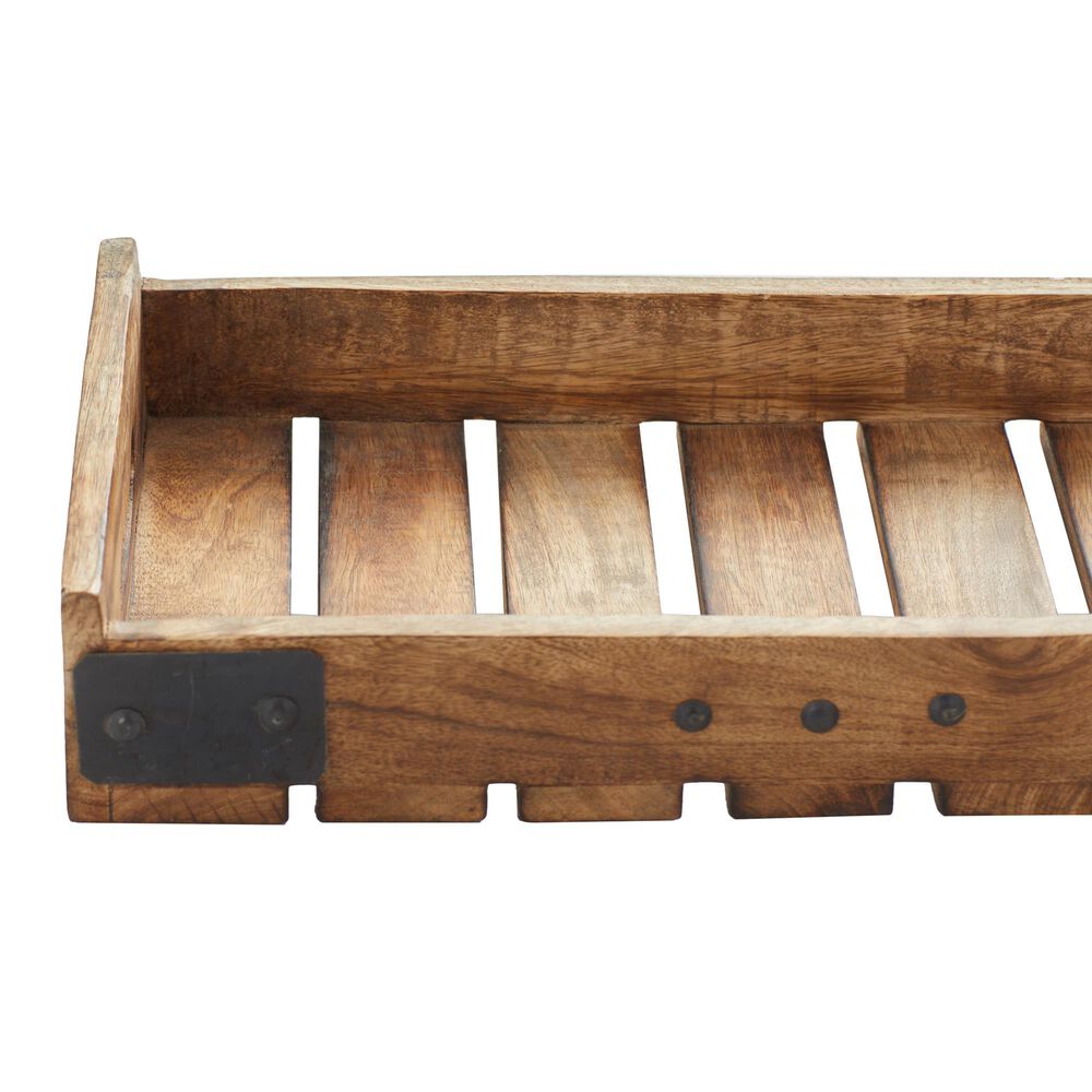 Maple and Jade Farmhouse Wood Slat Tray in Brown &#40;Set of 3&#41;, , large