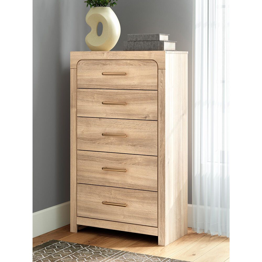 Ashley Kinlanni 5-Drawer Chest in Tan, , large