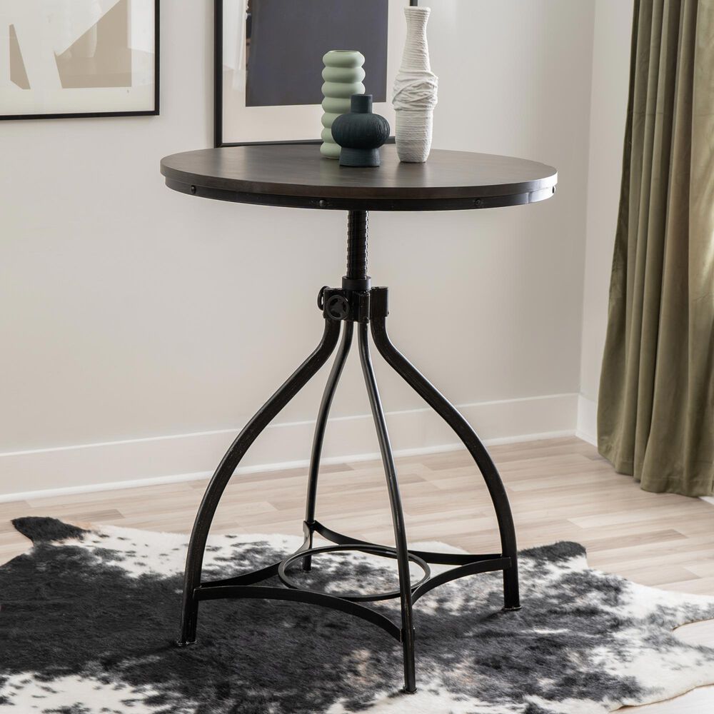 Linon Home Decor Hawkford Adjustable Round Bar Table in Grey and Gunmetal - Table Only, , large