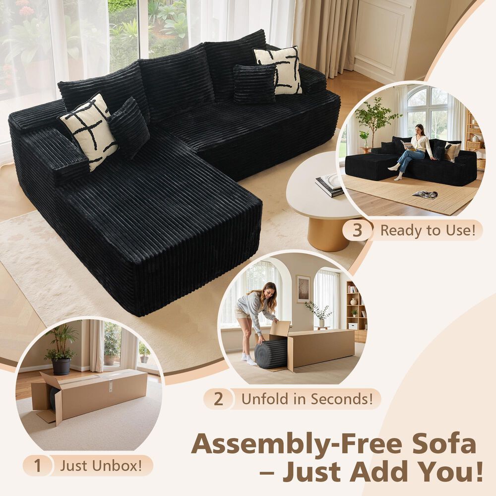 HOMLUX 2-Piece L-Shaped Sectional with Left Facing Chaise in Black, , large
