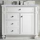 James Martin Vanities Bristol 36" Single Bathroom Vanity in Bright White with 3 cm Carrara White Marble Top and Rectangular Sink, , large