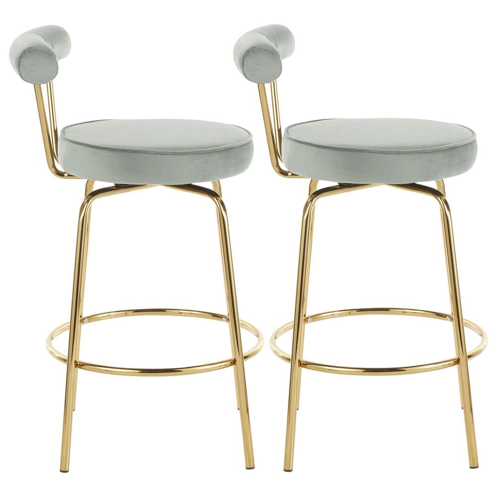 Lumisource Rhonda Swivel Counter Stool with Sage Green Velvet Cushion in Gold &#40;Set of 2&#41;, , large
