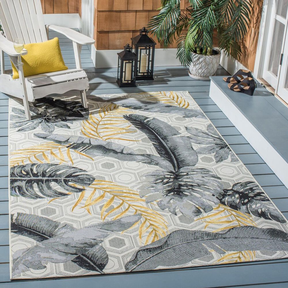 Safavieh Barbados Tropical Botanical 3&#39;3&quot; x 5&#39;  Grey and Gold Indoor/Outdoor Area Rug, , large