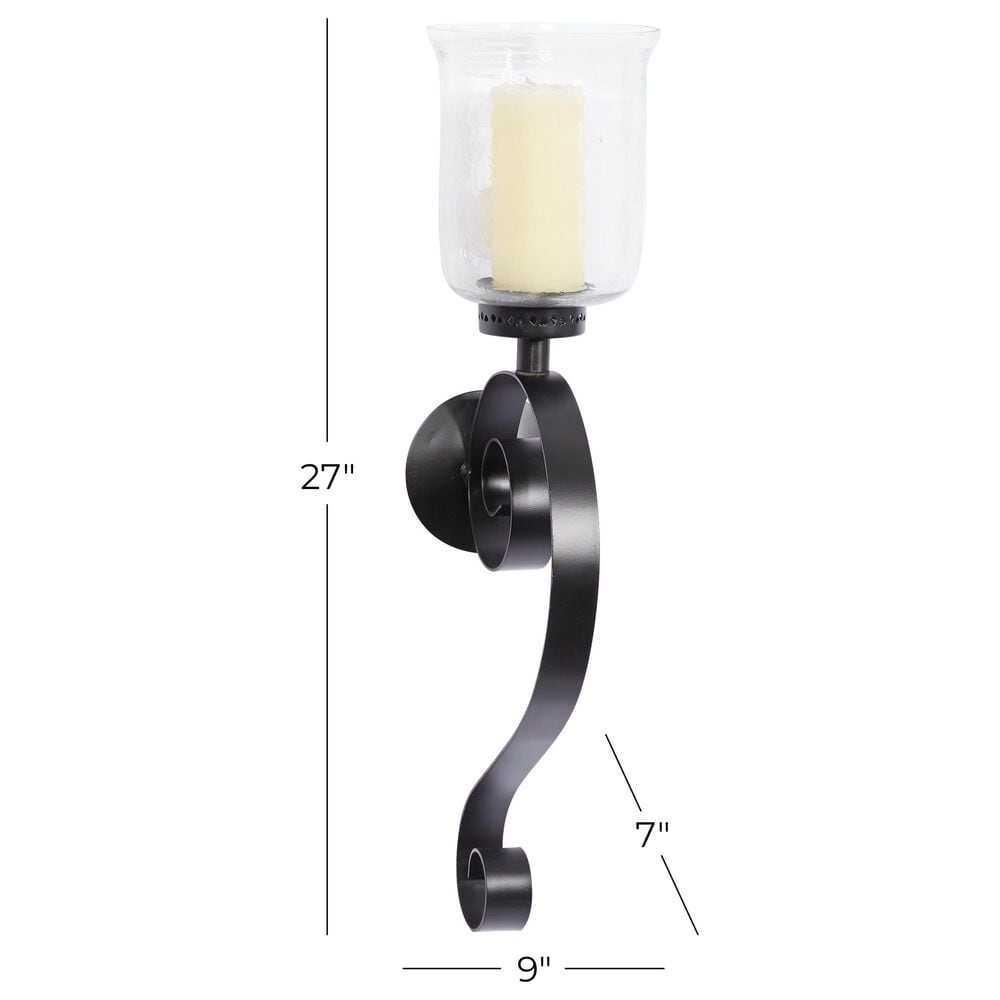 Maple and Jade 27&quot; Handmade Pillar Scroll Indoor/Outdoor Wall Sconce in Matte Black and Clear, , large