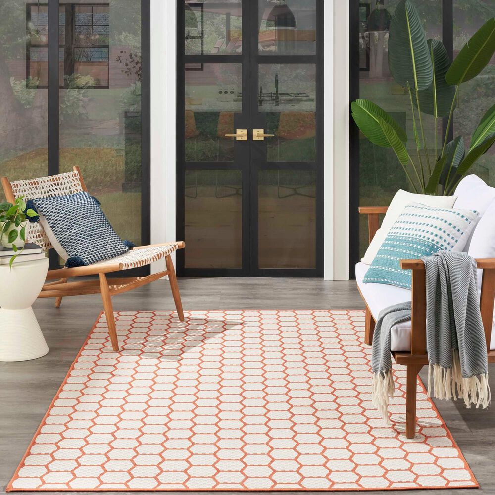 Nourison Twist Reversible 5&#39; x 7&#39; Coral Indoor/Outdoor Area Rug, , large