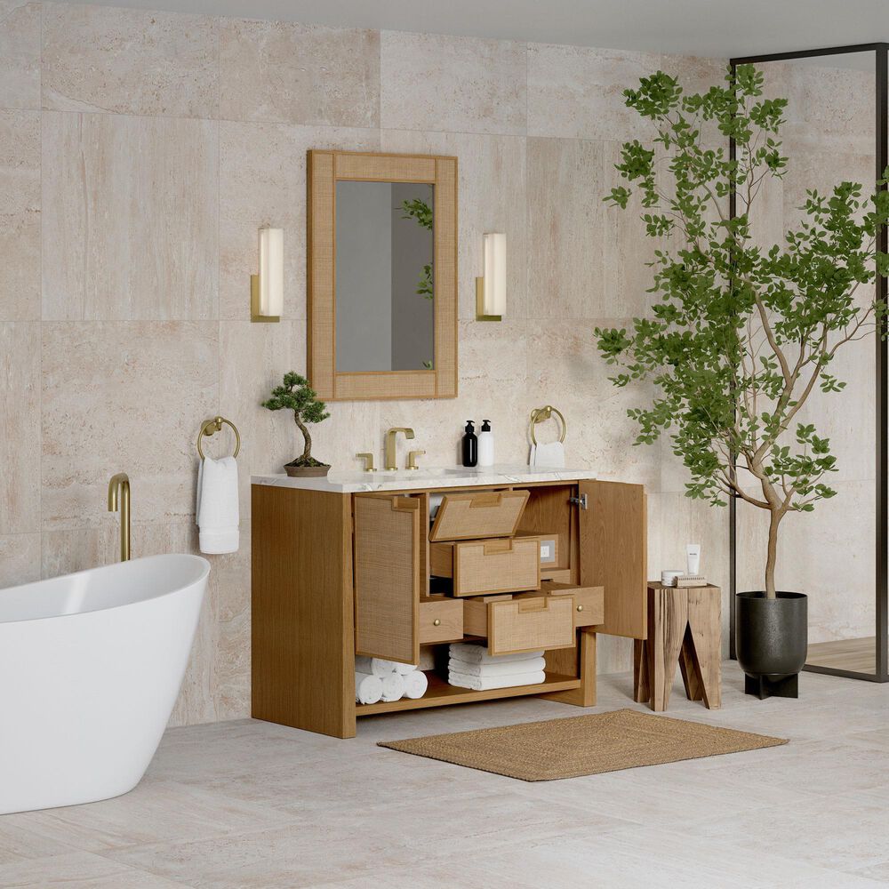 James Martin Vanities Solene 48&quot; Single Bathroom Vanity in Seaside Oak with 3 cm Victorian Silver Quartz Top and Rectangular Sink, , large