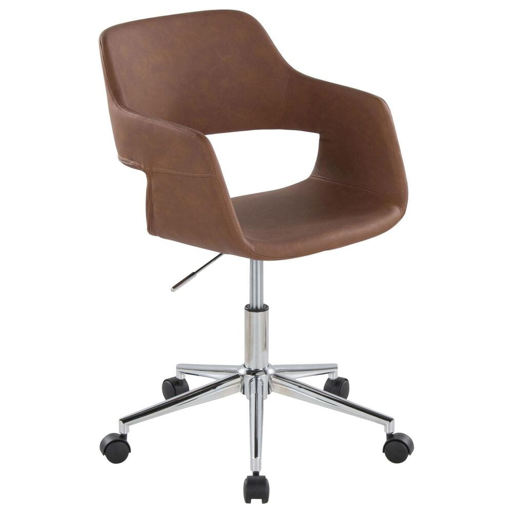 LumiSource Margarite Swivel Task Chair with Brown Faux Leather Cushion in Chrome, , large