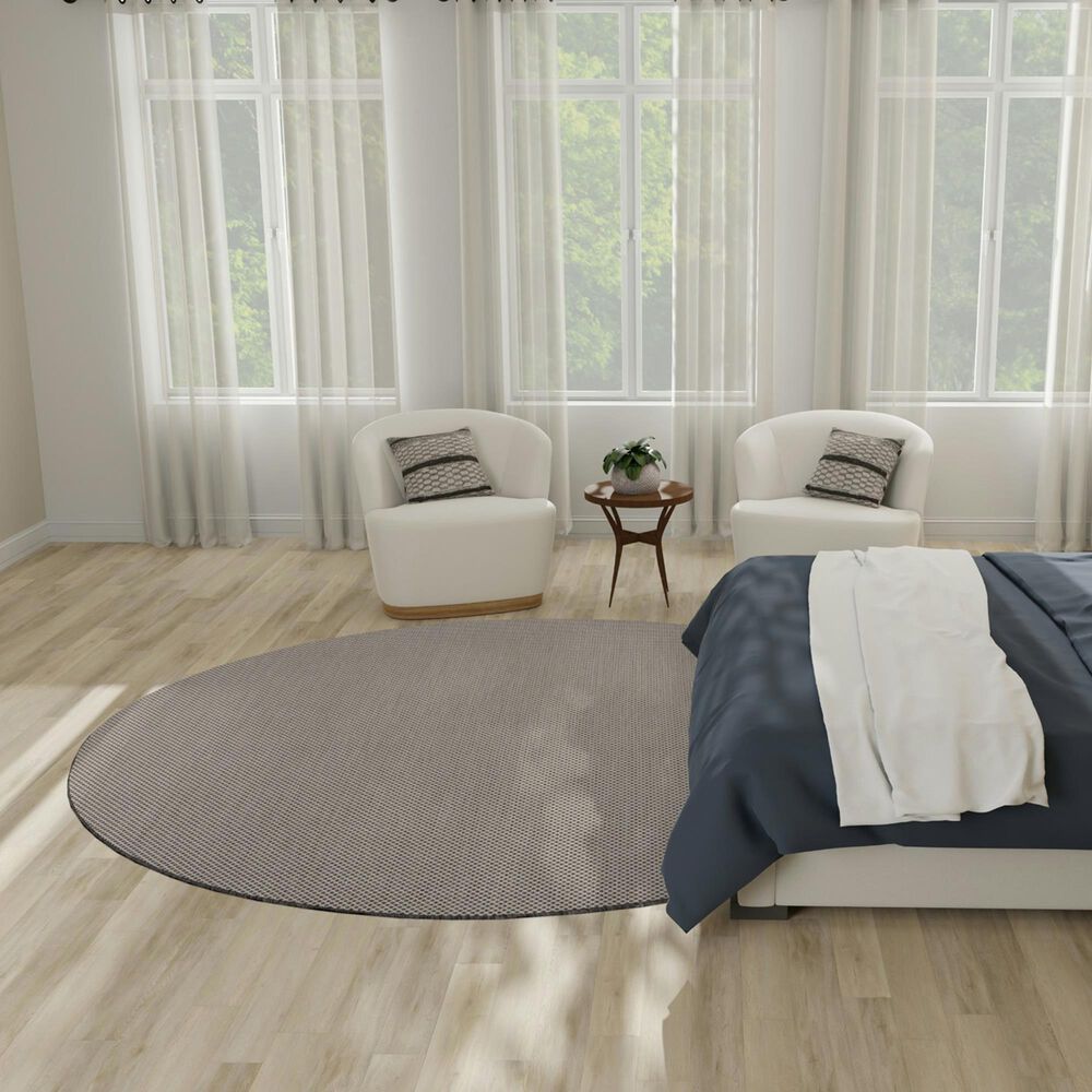 Nourison Courtyard Ivory and Charcoal 8&#39; Round Indoor/Outdoor Area Rug, , large