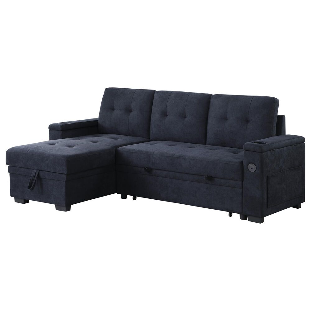 HOMLUX 84"W Reversible Sleeper Sectional Sofa with Storage Chaise, Cup Holders, USB, in Dark Grey, , large