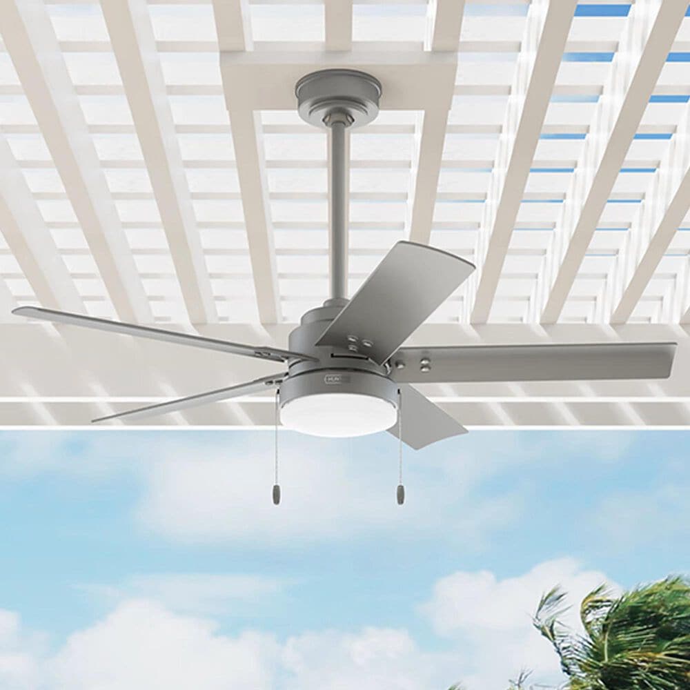 Hunter Sea Point 52&quot; Outdoor Ceiling Fan with LED Lights in Matte Silver, , large