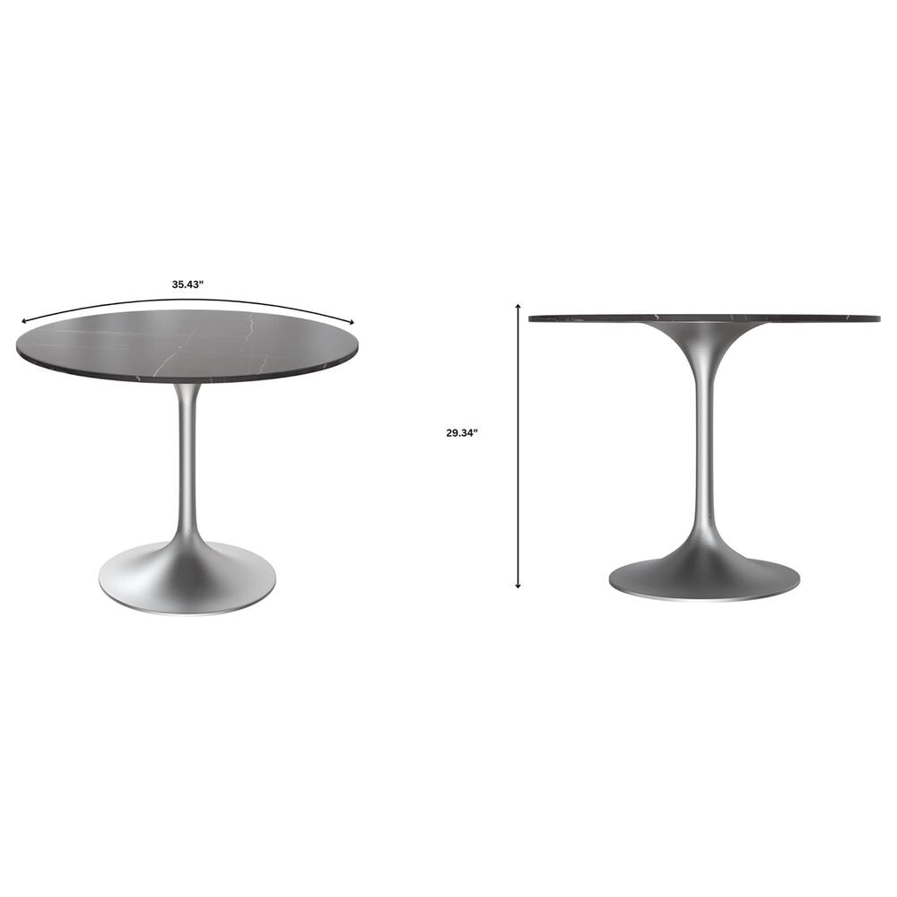 Leisuremod LeisureMod Verve Collection 36 Round Dining Table, Brushed Chrome Base with Sintered Stone White Top, , large
