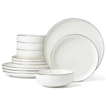 Oneida Entertain 365 12-Piece Dinnerware Set in White and Black, , large